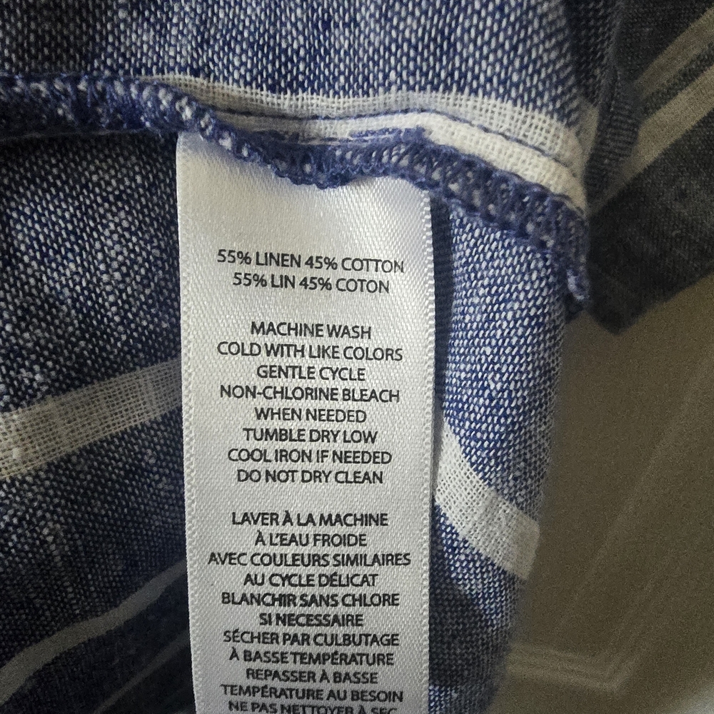 Blue and White Striped Linen Short Sleeve Top - Picture 5 of 6